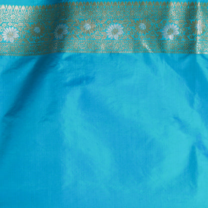 Sky Blue Handwoven Cutwork Katan Silk Saree - Panaya 
