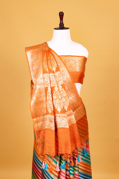 Orange Chiffon Pure Silk Cutwork Saree