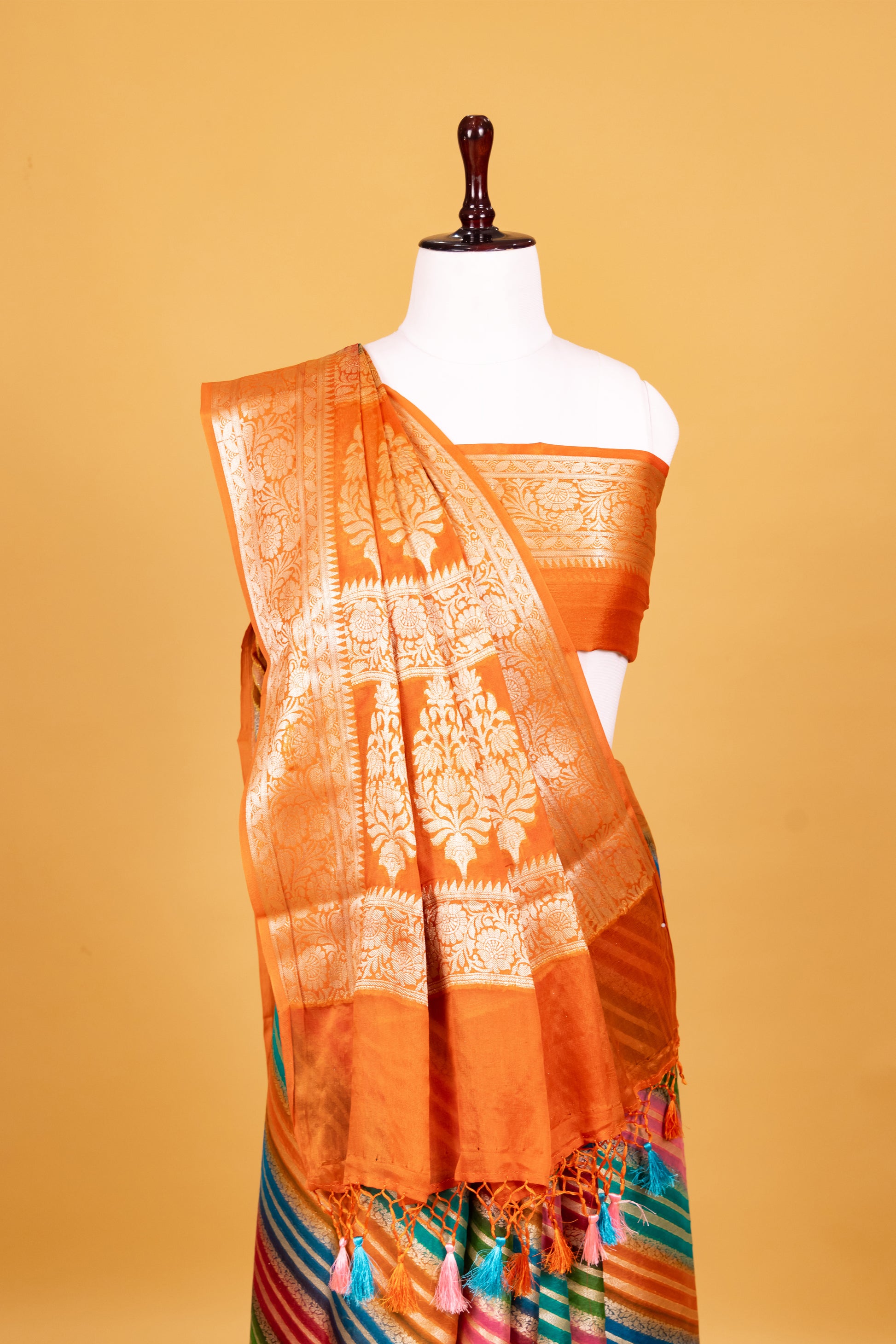 Orange Chiffon Pure Silk Cutwork Saree