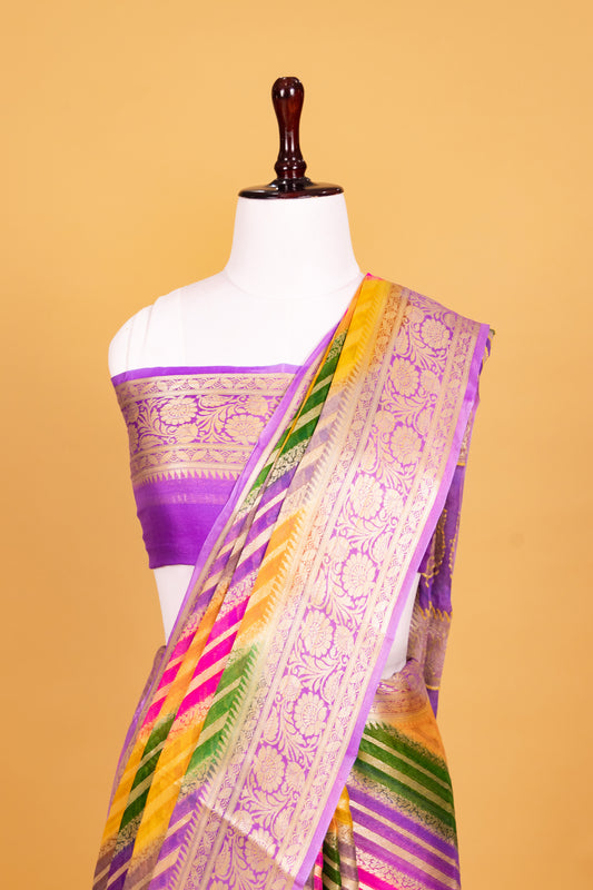 Lavendar Chiffon Pure Silk Cutwork Saree