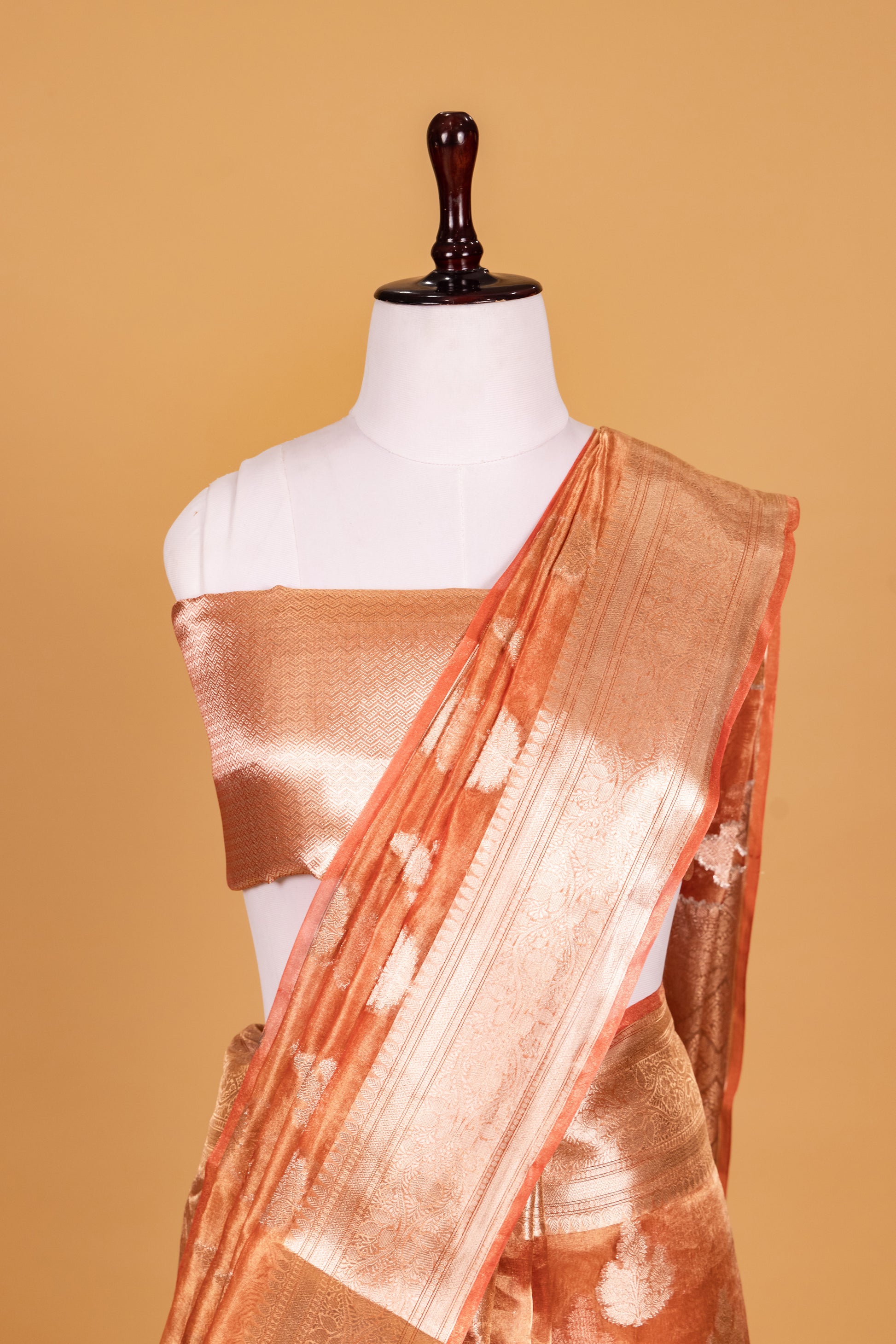 Orange Tissue Pure Silk Dyed Saree