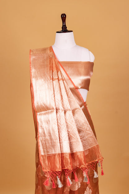 Orange Tissue Pure Silk Dyed Saree