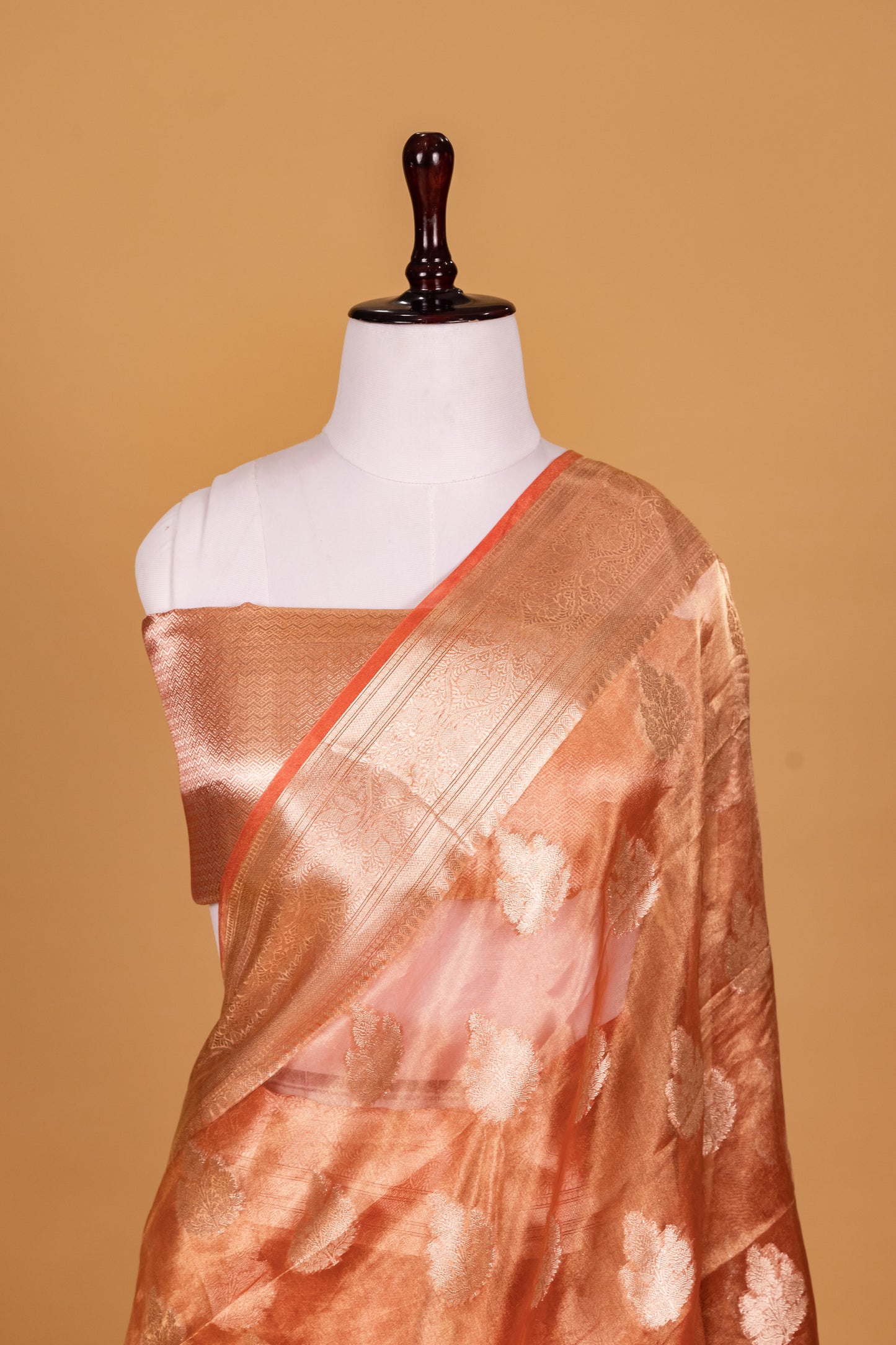 Orange Tissue Pure Silk Dyed Saree