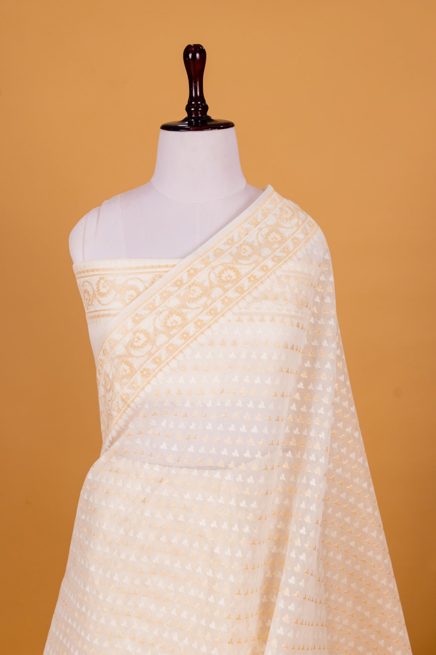 Ecru Banarasi Cotton Cutwork Saree