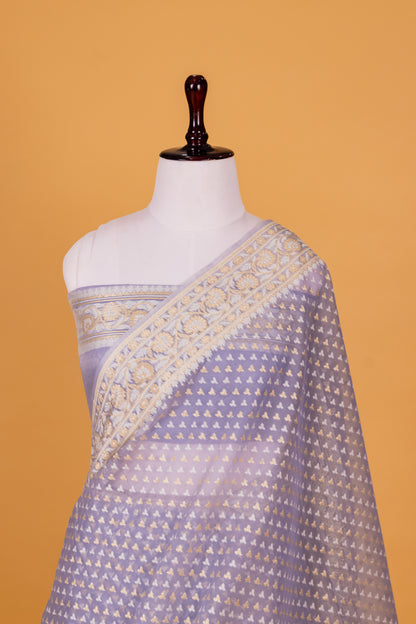 Slate Blue Banarasi Cotton Cutwork Saree