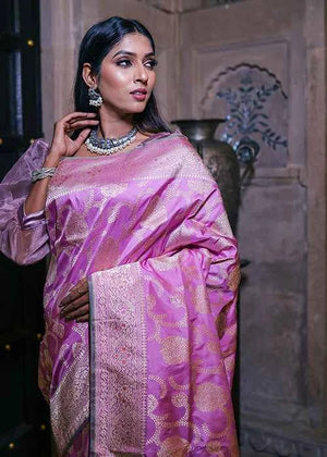 Light Pink Katan Silk Saree — Kadwa Meena Jaal
