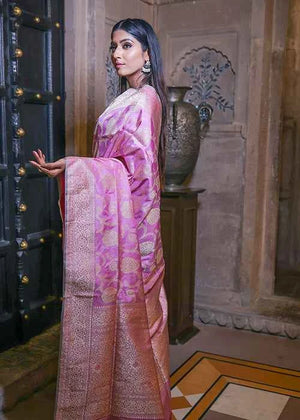 Light Pink Katan Silk Saree — Kadwa Meena Jaal