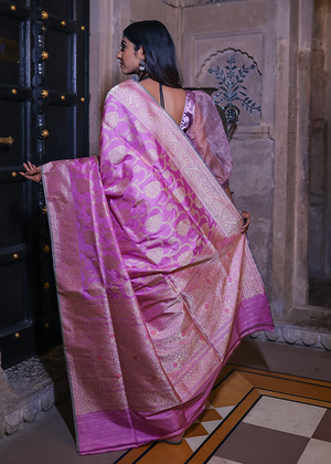 Light Pink Katan Silk Saree — Kadwa Meena Jaal