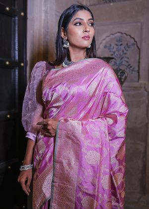 Light Pink Katan Silk Saree — Kadwa Meena Jaal