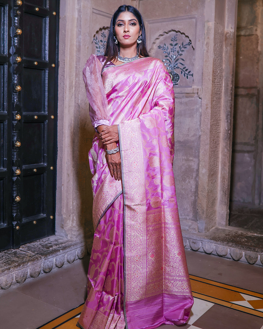 Pink Handwoven Kadwa Katan Pure Silk Saree