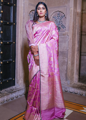 Light Pink Katan Silk Saree — Kadwa Meena Jaal